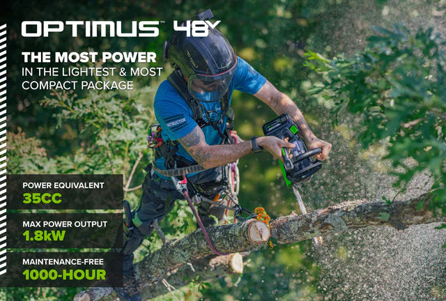 OPTIMUS 48V 14" Top-Handle Chainsaw Powerhead, 48V 4 Ah Battery, 5A Charger | OTS350-T4SC-14