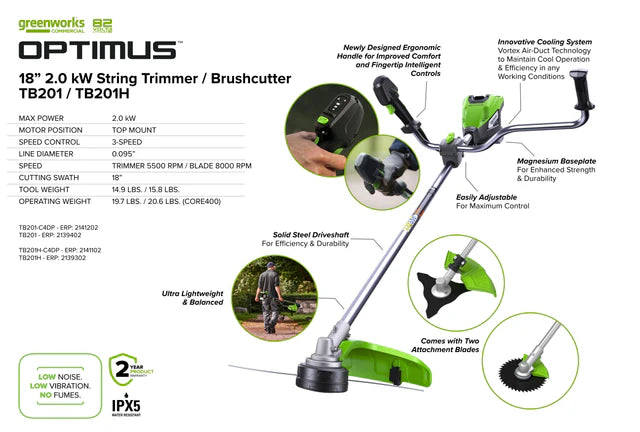 Optimus 82V 2.0 kW Bike Handle String Trimmer | TB201H