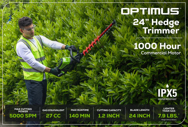 Optimus 82V 24" Hedge Trimmer with Core300 Battery and Dual-Port Charger | HT241-C3DP