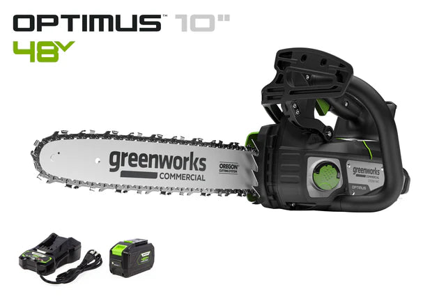 OPTIMUS 48V 10" Top-Handle Chainsaw Powerhead, 48V 4 Ah Battery, 5A Charger | OTS350-T4SC-10