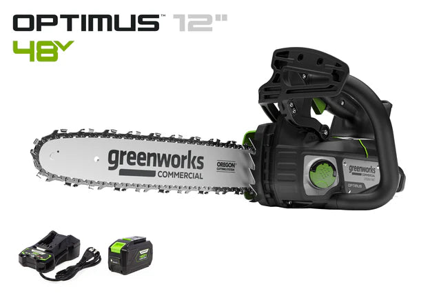 OPTIMUS 48V 12" Top-Handle Chainsaw Powerhead, 48V 4 Ah Battery, 5A Charger | OTS350-T4SC-12